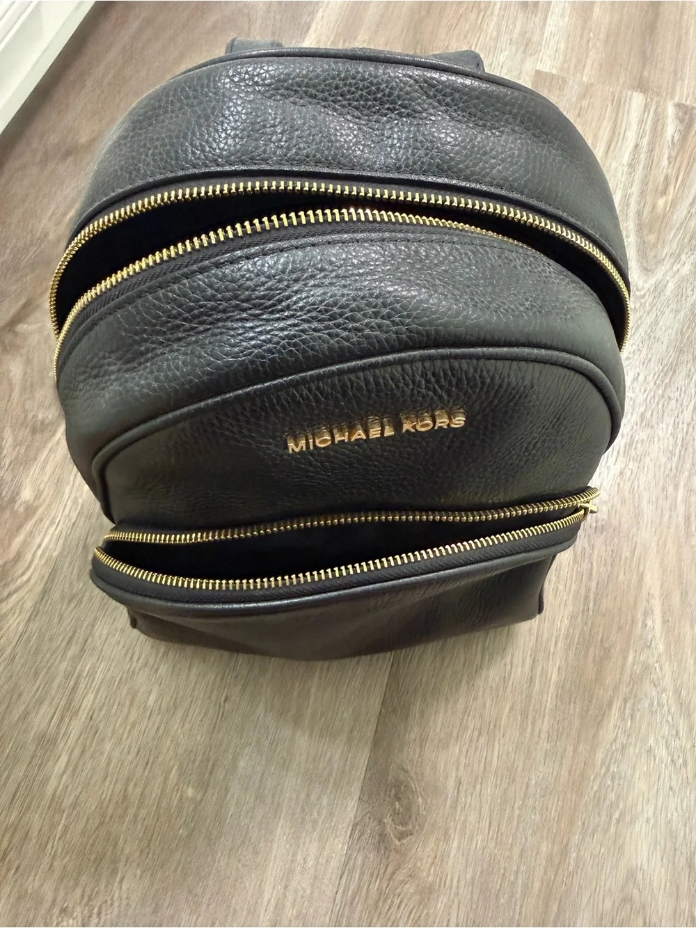 Michael Kors Black Pebbled Leather Mini Backpack with Gold Hardware